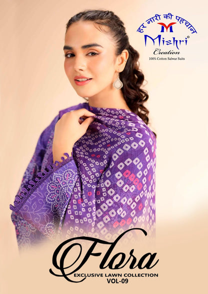 Flora Vol 9 Mishri Lawn Cotton Karachi Salwar Suits Exporter