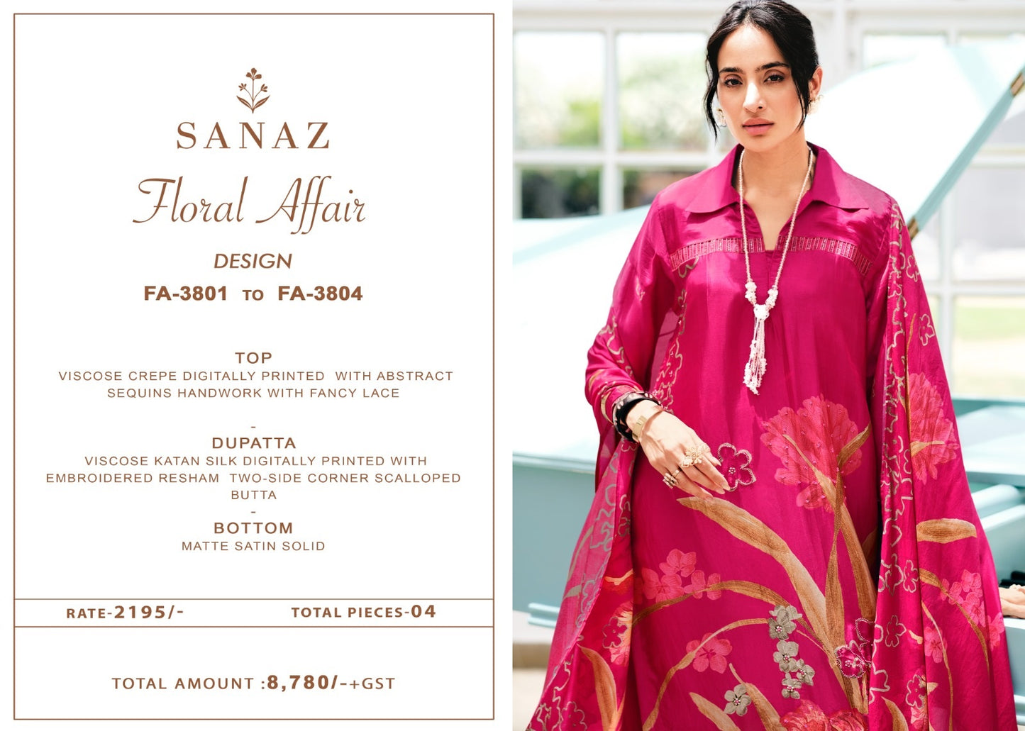 Floral Affair Sanaz Viscose Crape Pant Style Suits Exporter