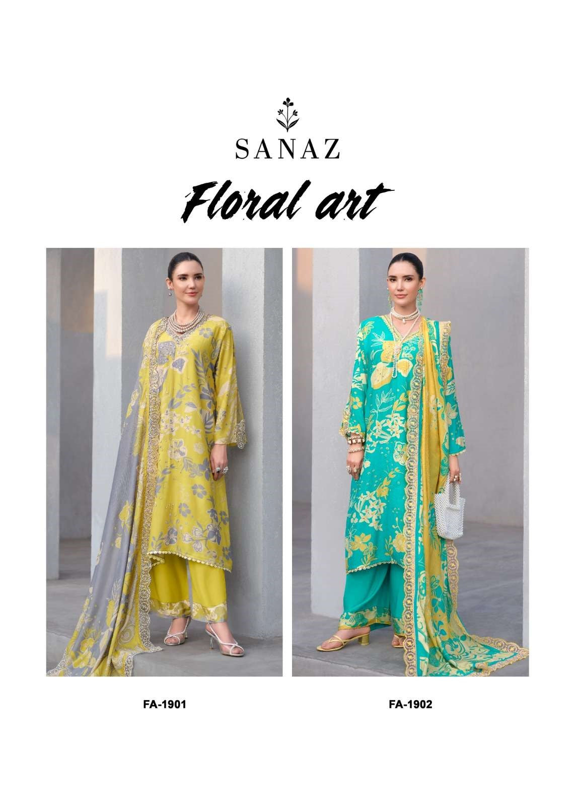 Floral Art Sanaz Viscose Muslin Pant Style Suits Exporter Ahmedabad