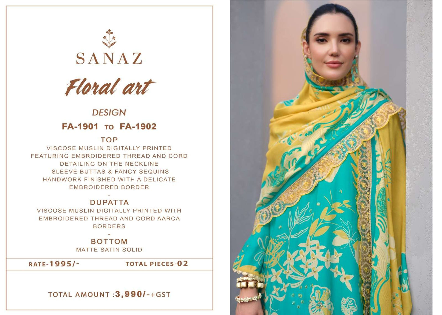 Floral Art Sanaz Viscose Muslin Pant Style Suits Exporter Ahmedabad