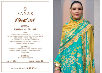 Floral Art Sanaz Viscose Muslin Pant Style Suits Exporter Ahmedabad