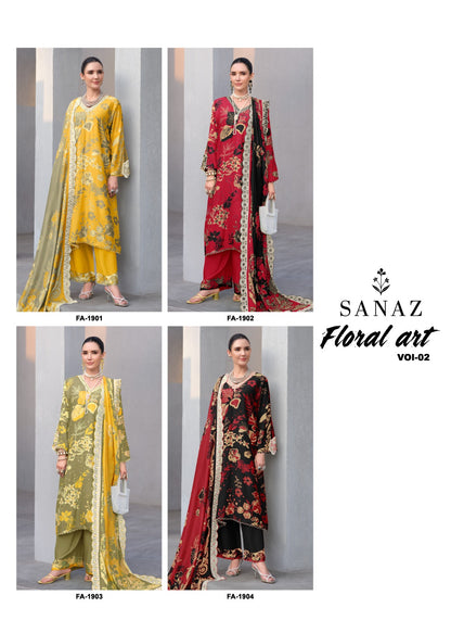 Floral Art Vol 2 Sanaz Viscose Muslin Pant Style Suits Wholesale Price