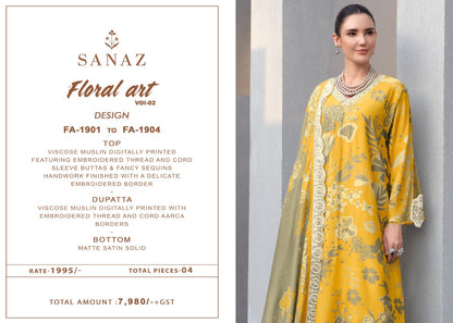 Floral Art Vol 2 Sanaz Viscose Muslin Pant Style Suits Wholesale Price