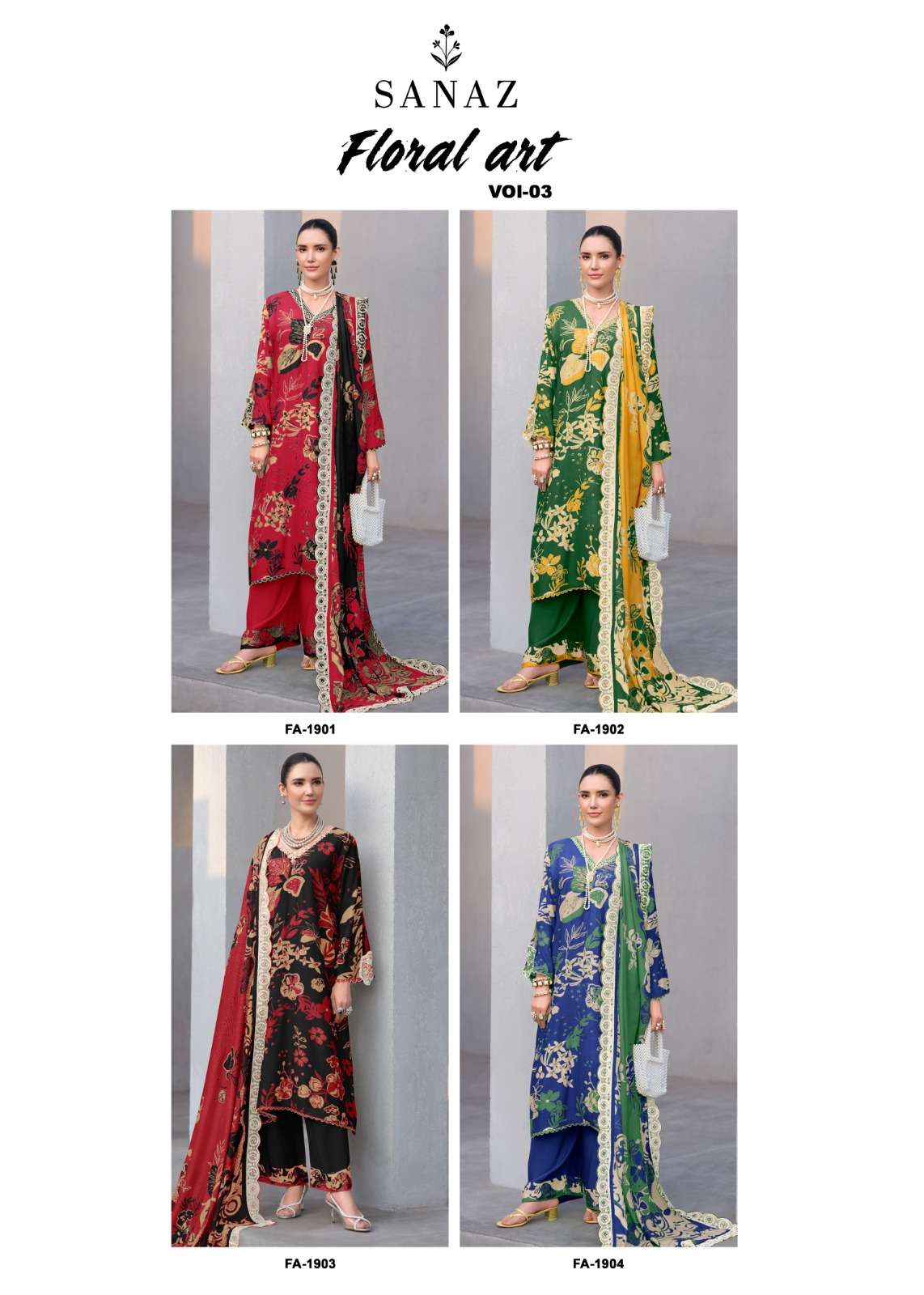 Floral Art Vol 3 Sanaz Viscose Muslin Pant Style Suits Supplier Ahmedabad