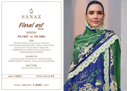 Floral Art Vol 3 Sanaz Viscose Muslin Pant Style Suits Supplier Ahmedabad