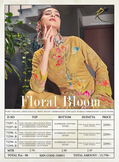 Floral Bloom Rakhi Fashion Pure Viscose Pant Style Suits Wholesale Price