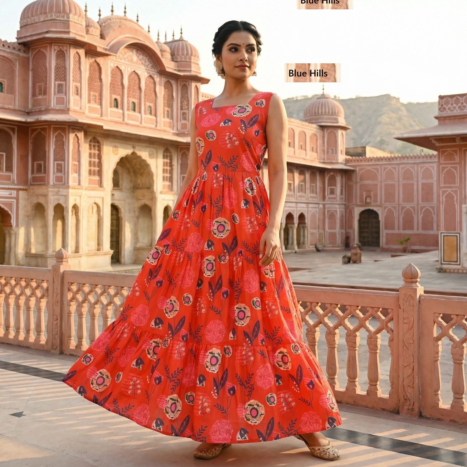 Floral Blue Hills Cotton One Piece Gown Exporter Ahmedabad