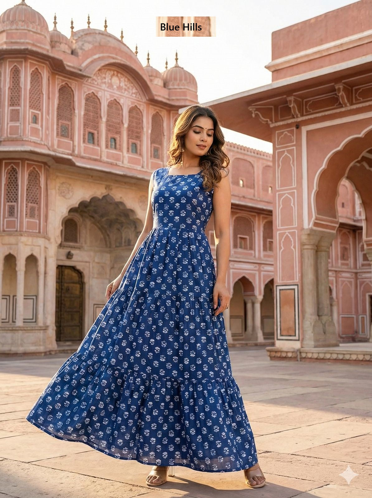 Floral Blue Hills Cotton One Piece Gown Exporter Ahmedabad