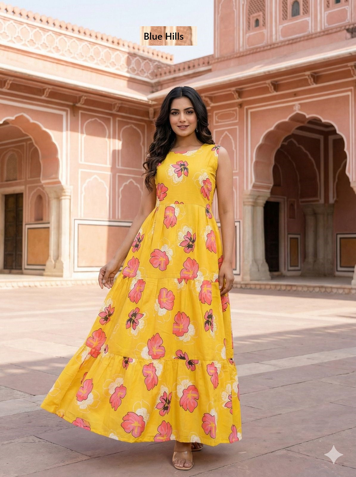 Floral Blue Hills Cotton One Piece Gown Exporter Ahmedabad