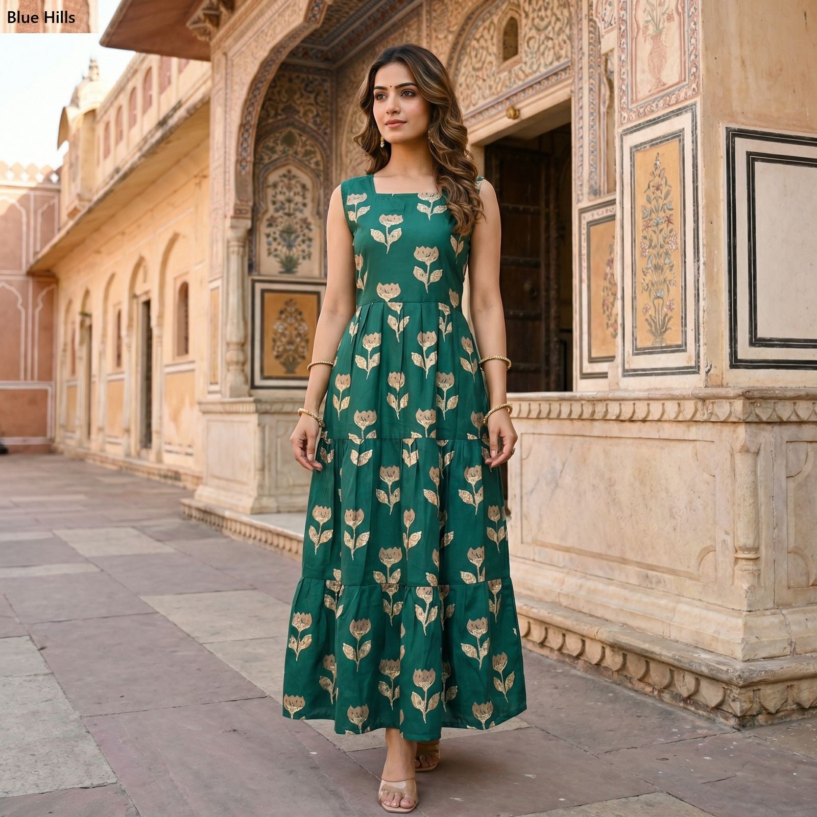 Floral Blue Hills Cotton One Piece Gown Exporter Ahmedabad