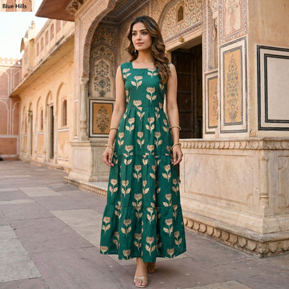 Floral Blue Hills Cotton One Piece Gown Exporter Ahmedabad