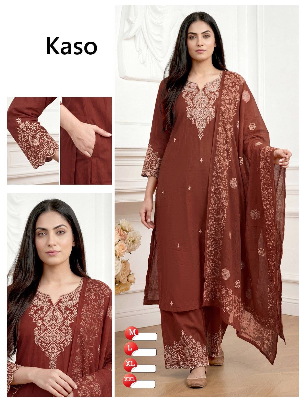 Floral Embroidery 010626 Kaso Dhabu Cotton Readymade Plazzo Style Suits Exporter Gujarat