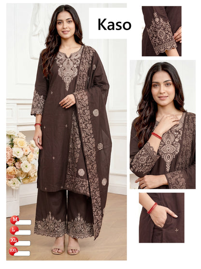 Floral Embroidery 010626 Kaso Dhabu Cotton Readymade Plazzo Style Suits Exporter Gujarat
