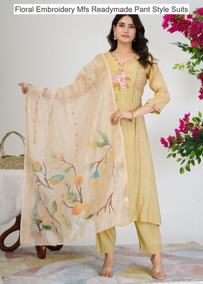 Floral Embroidery Mfs Chanderi Readymade Pant Style Suits Exporter India