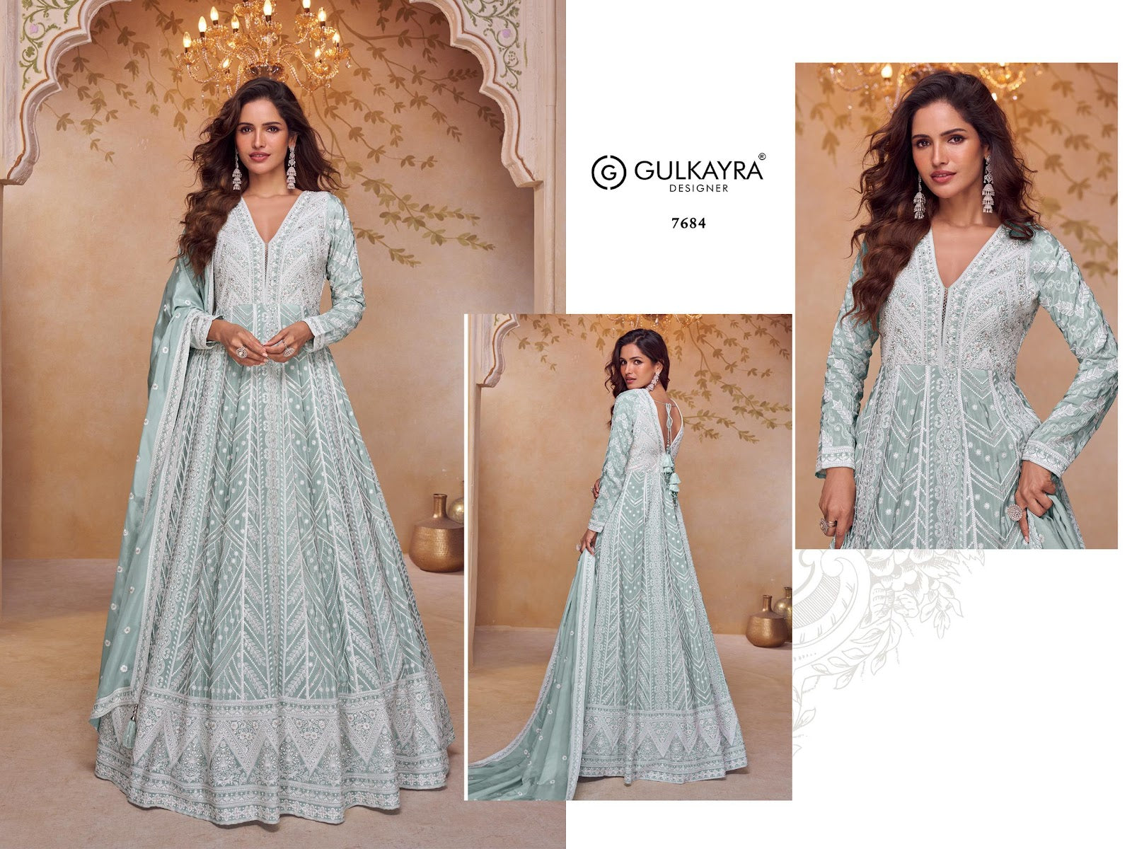 Floral Gulkayra Designer Chinnon Gown Dupatta Set Wholesale Rate