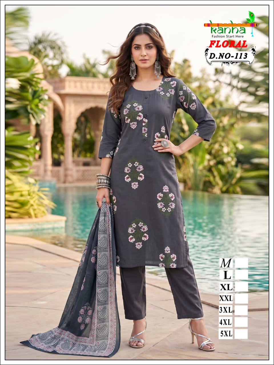Floral Kanha Liva Reyon Readymade Pant Style Suits Exporter Ahmedabad