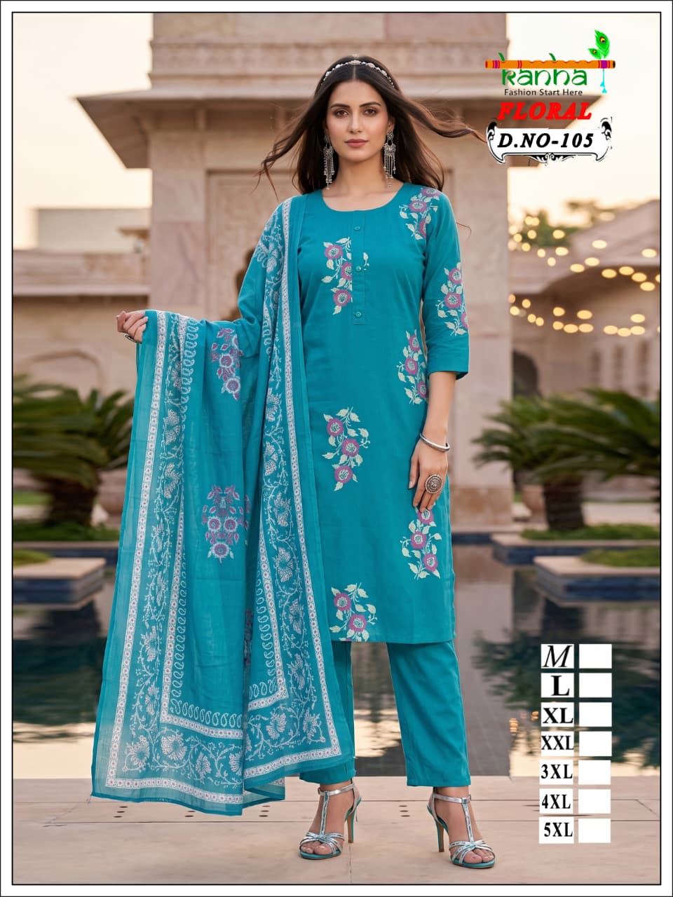 Floral Kanha Liva Reyon Readymade Pant Style Suits Exporter Ahmedabad