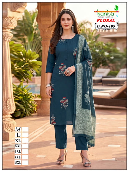 Floral Kanha Liva Reyon Readymade Pant Style Suits Exporter Ahmedabad
