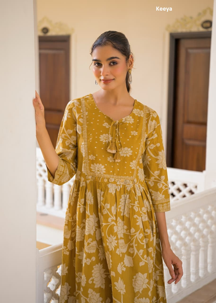 Floral Printed 3688 Keeya Cotton One Piece Dress Supplier