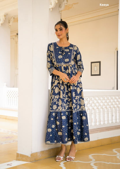 Floral Printed 3688 Keeya Cotton One Piece Dress Supplier