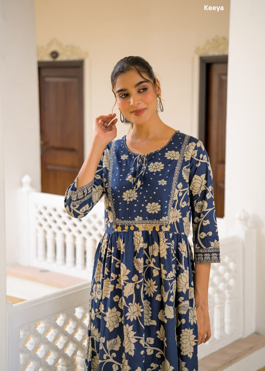 Floral Printed 3688 Keeya Cotton One Piece Dress Supplier