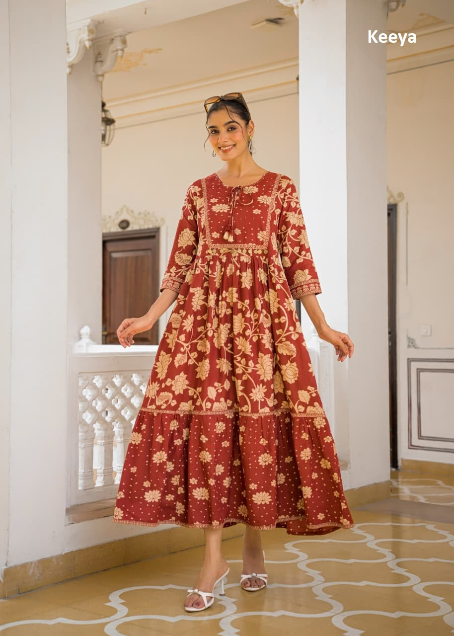 Floral Printed 3688 Keeya Cotton One Piece Dress Supplier