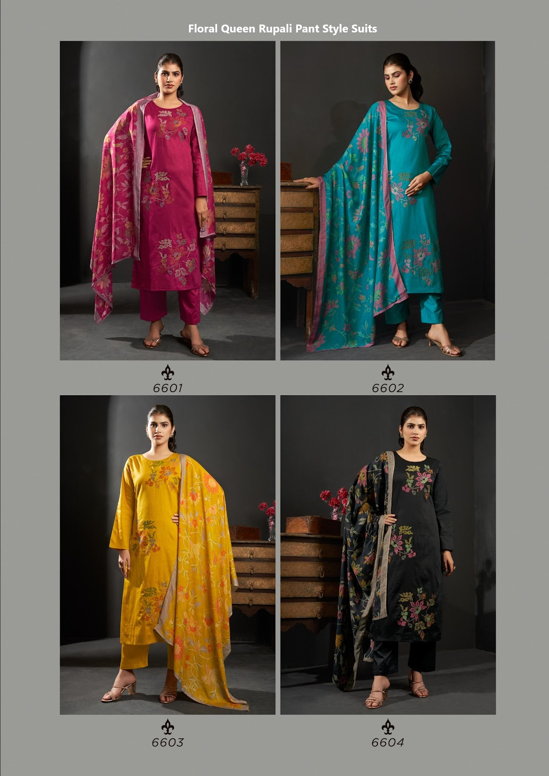 Floral Queen Rupali Jam Satin Pant Style Suits Wholesale Price