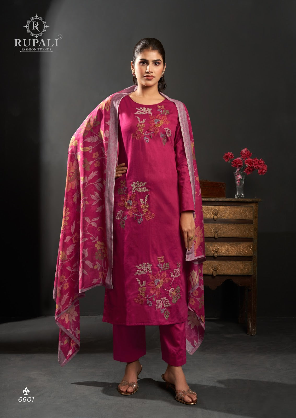 Floral Queen Rupali Jam Satin Pant Style Suits Wholesale Price