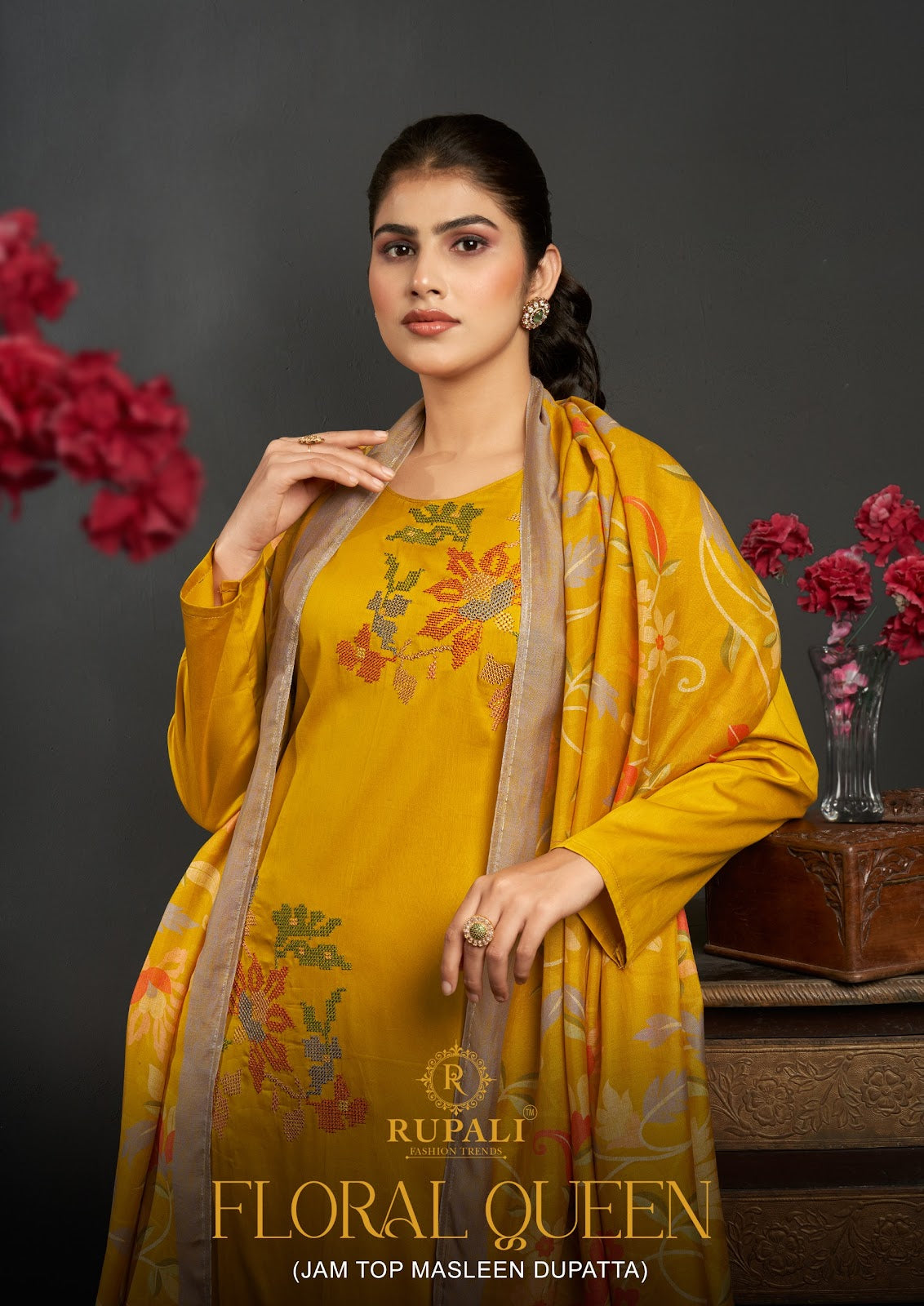 Floral Queen Rupali Jam Satin Pant Style Suits Wholesale Price