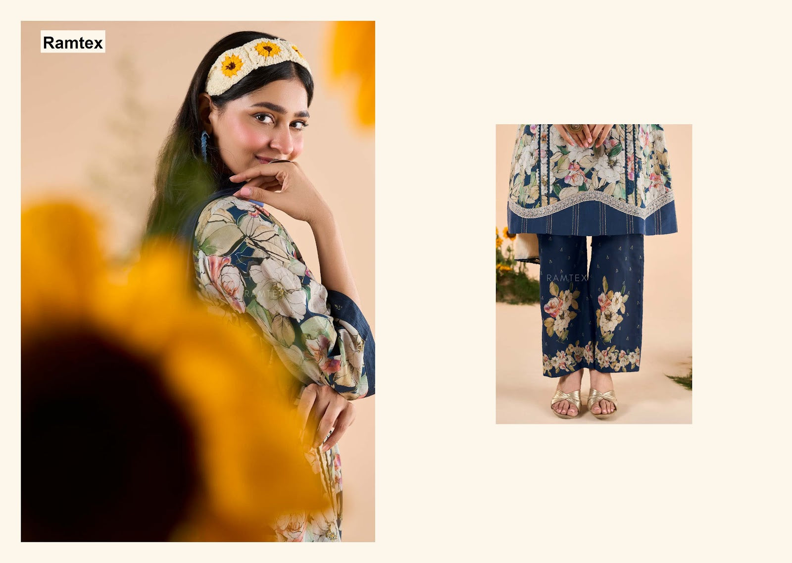 Floral Ramtex Cotton Pant Style Suits Wholesaler