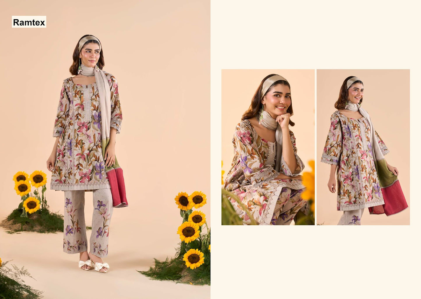 Floral Ramtex Cotton Pant Style Suits Wholesaler