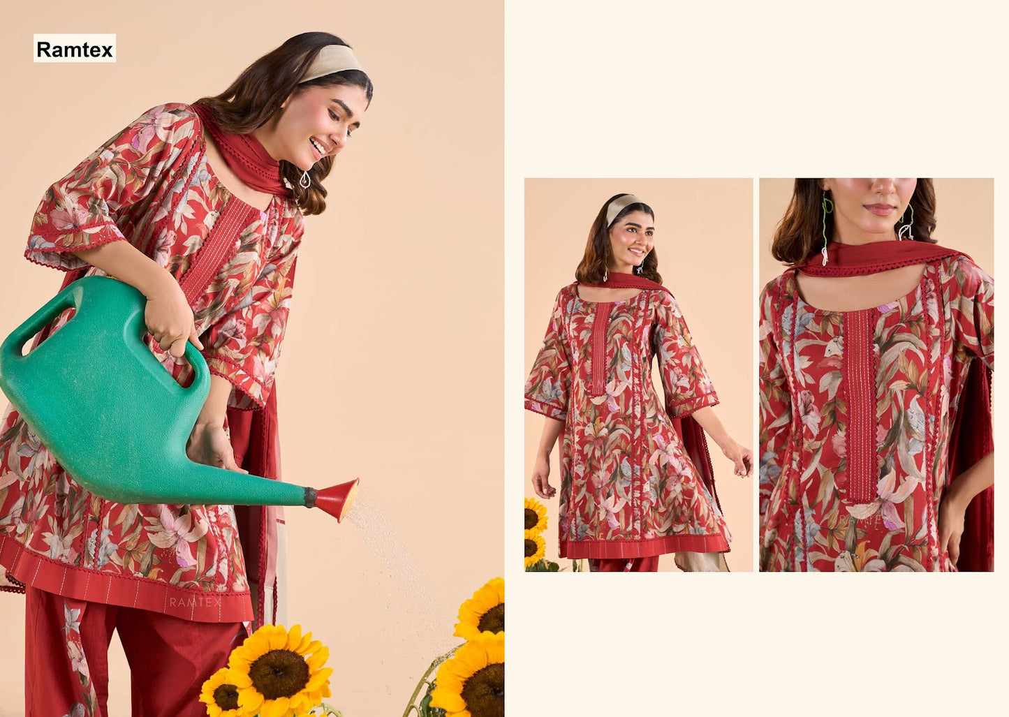 Floral Ramtex Cotton Pant Style Suits Wholesaler