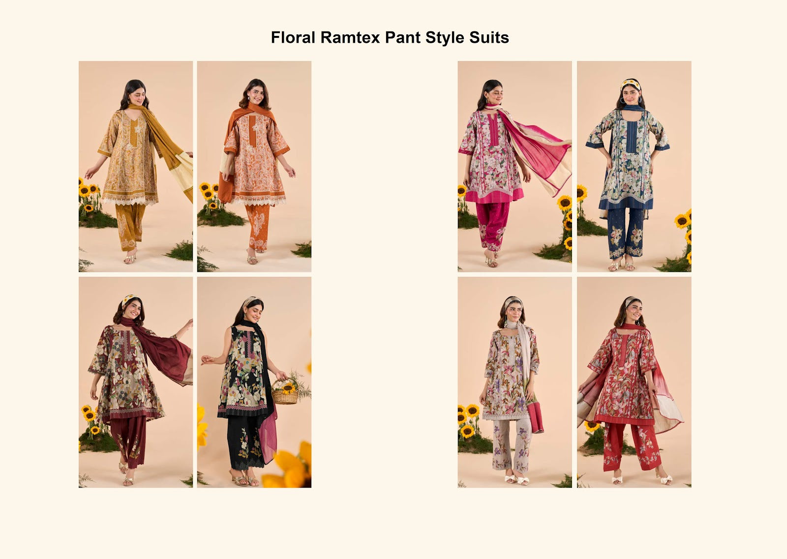 Floral Ramtex Cotton Pant Style Suits Wholesaler