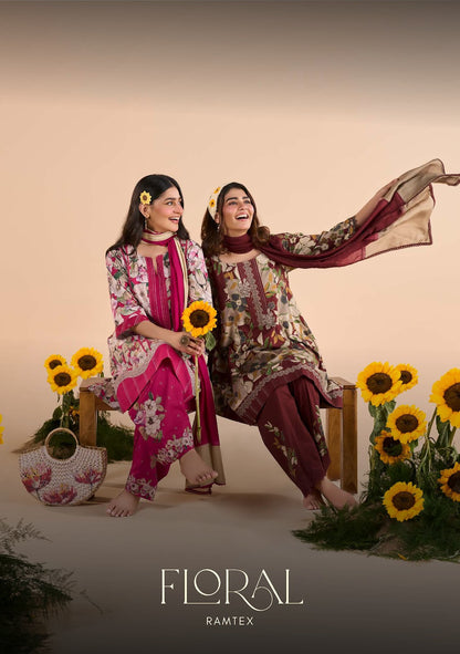 Floral Ramtex Cotton Pant Style Suits Wholesaler