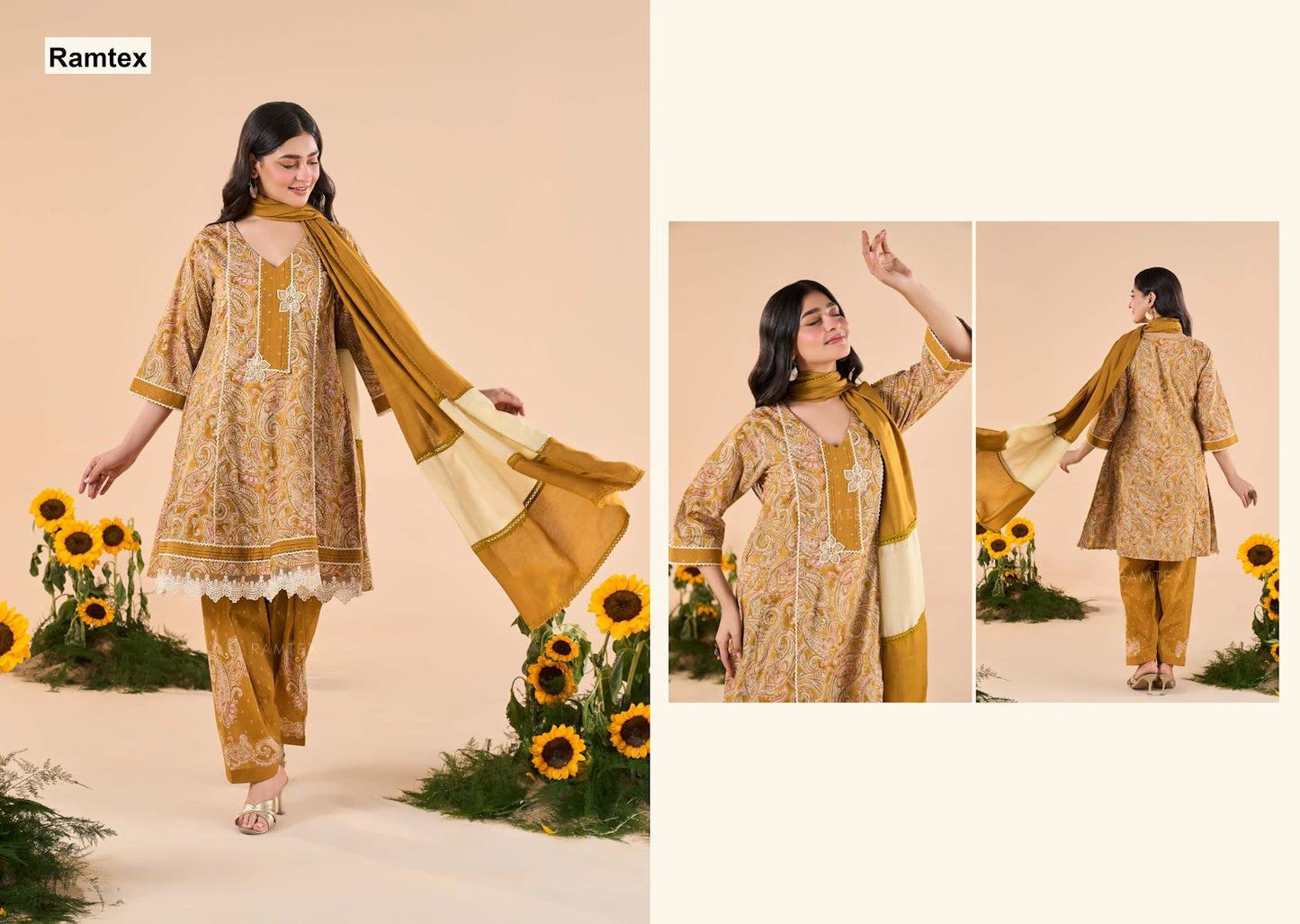 Floral Ramtex Cotton Pant Style Suits Wholesaler