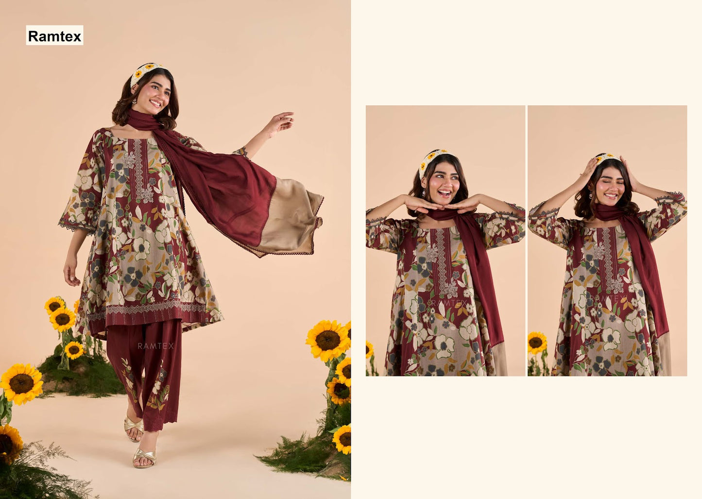 Floral Ramtex Cotton Pant Style Suits Wholesaler