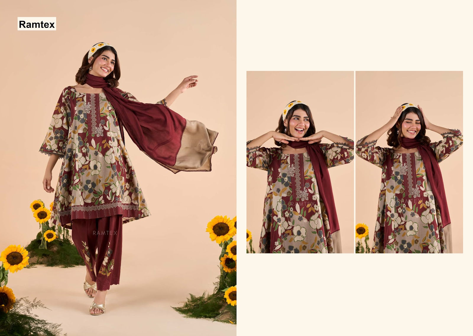 Floral Ramtex Cotton Pant Style Suits Wholesaler