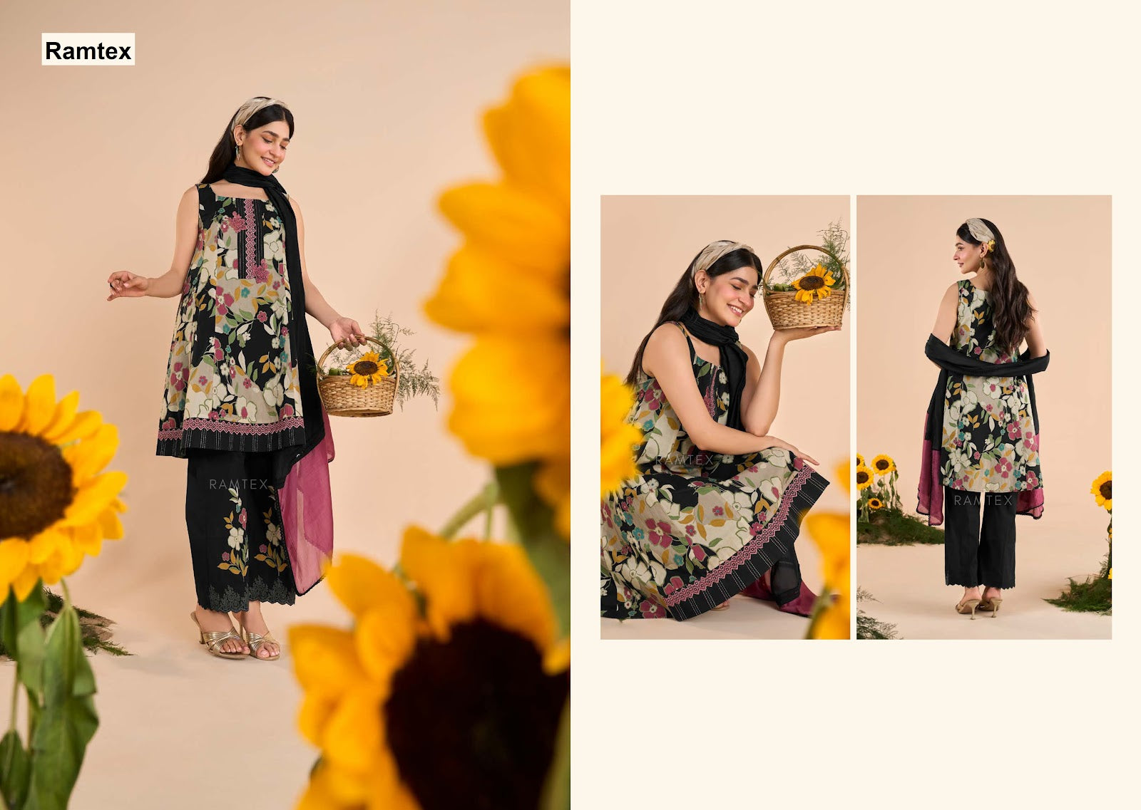 Floral Ramtex Cotton Pant Style Suits Wholesaler
