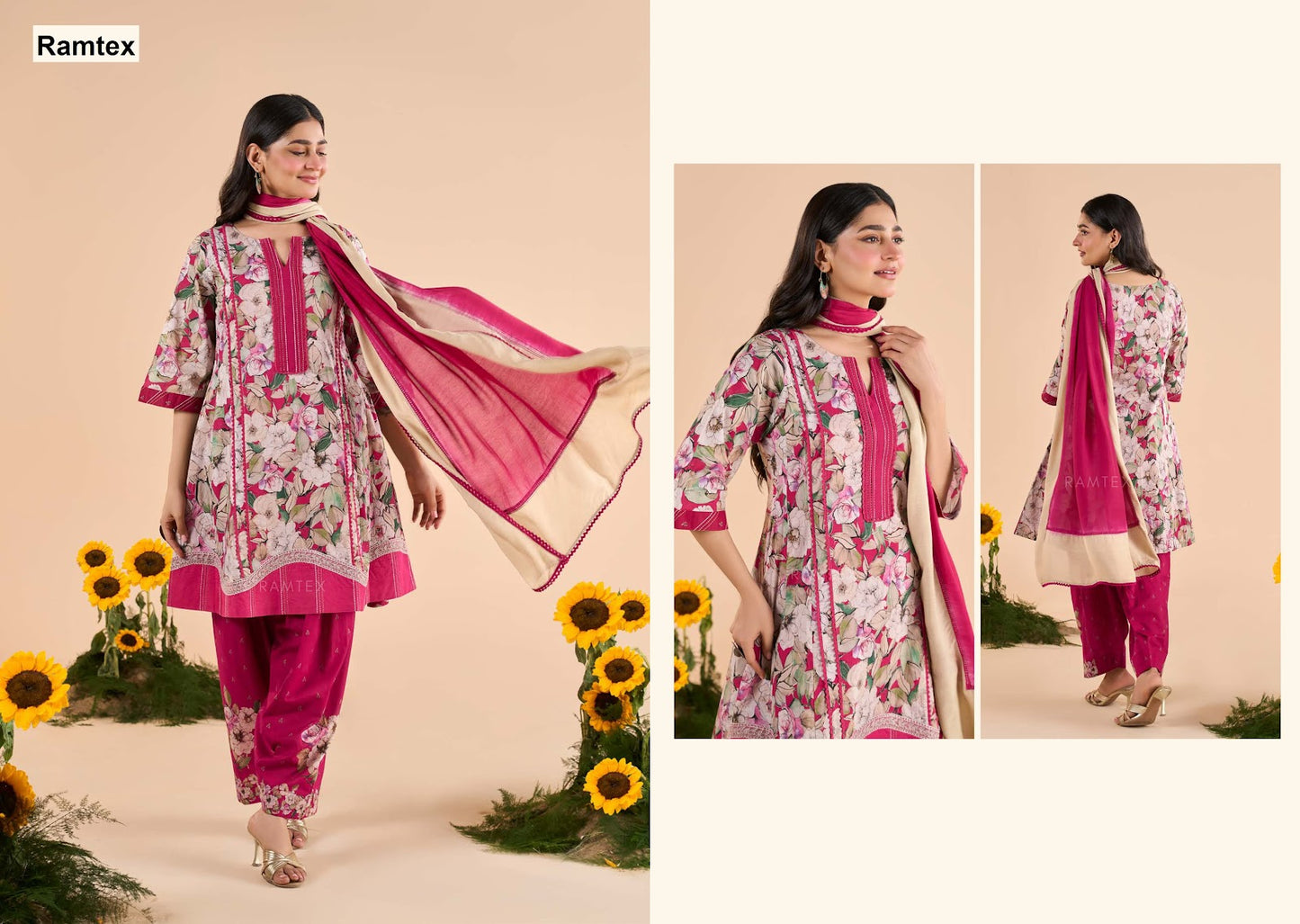 Floral Ramtex Cotton Pant Style Suits Wholesaler