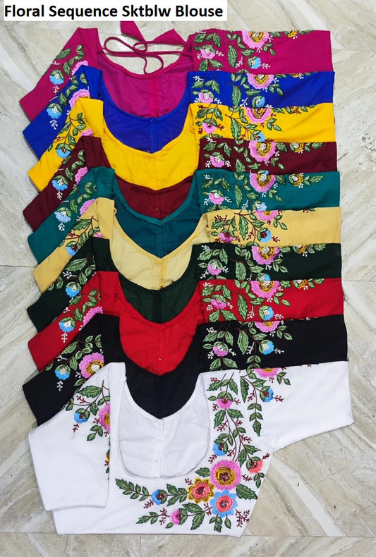 Floral Sequence Sktblw Cotton Blouse Supplier India