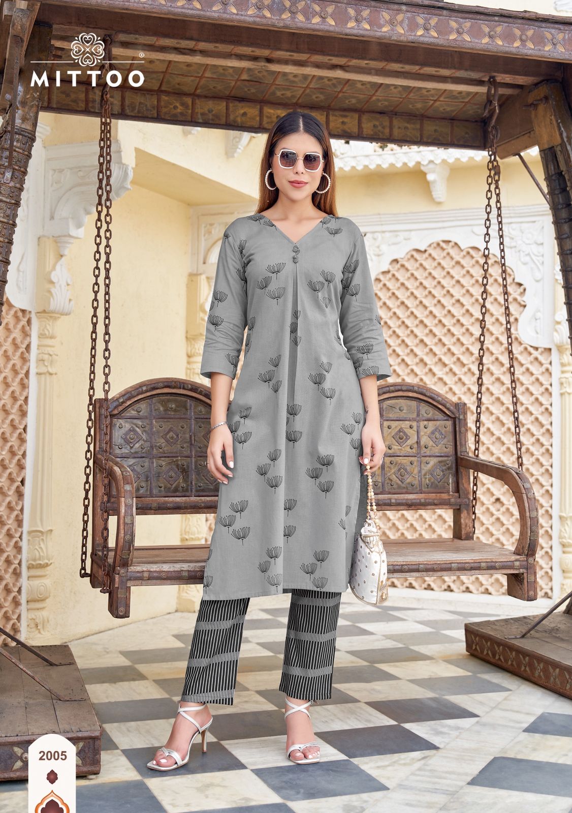 Floral Style Mittoo Cotton Kurti Pant Set Wholesale Price