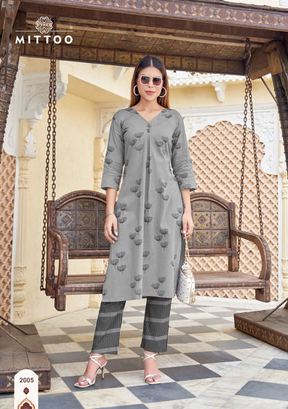 Floral Style Mittoo Cotton Kurti Pant Set Wholesale Price