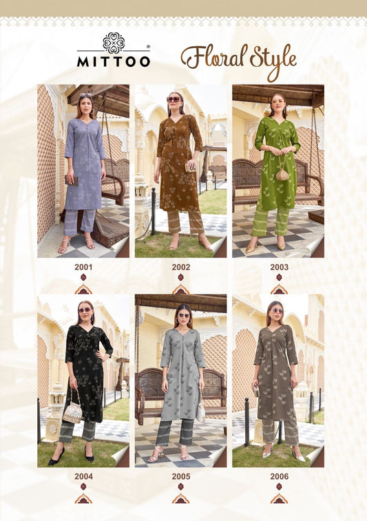 Floral Style Mittoo Cotton Kurti Pant Set Wholesale Price