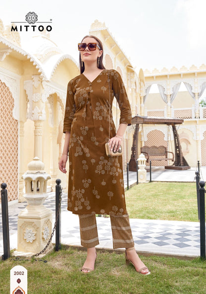 Floral Style Mittoo Cotton Kurti Pant Set Wholesale Price
