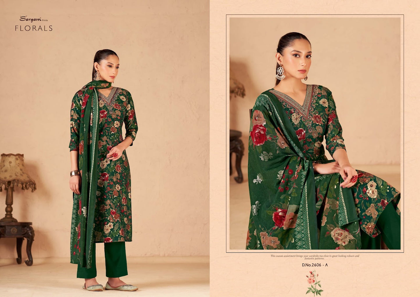 Florals Sargam Prints Viscose Muslin Pant Style Suits Wholesale Rate
