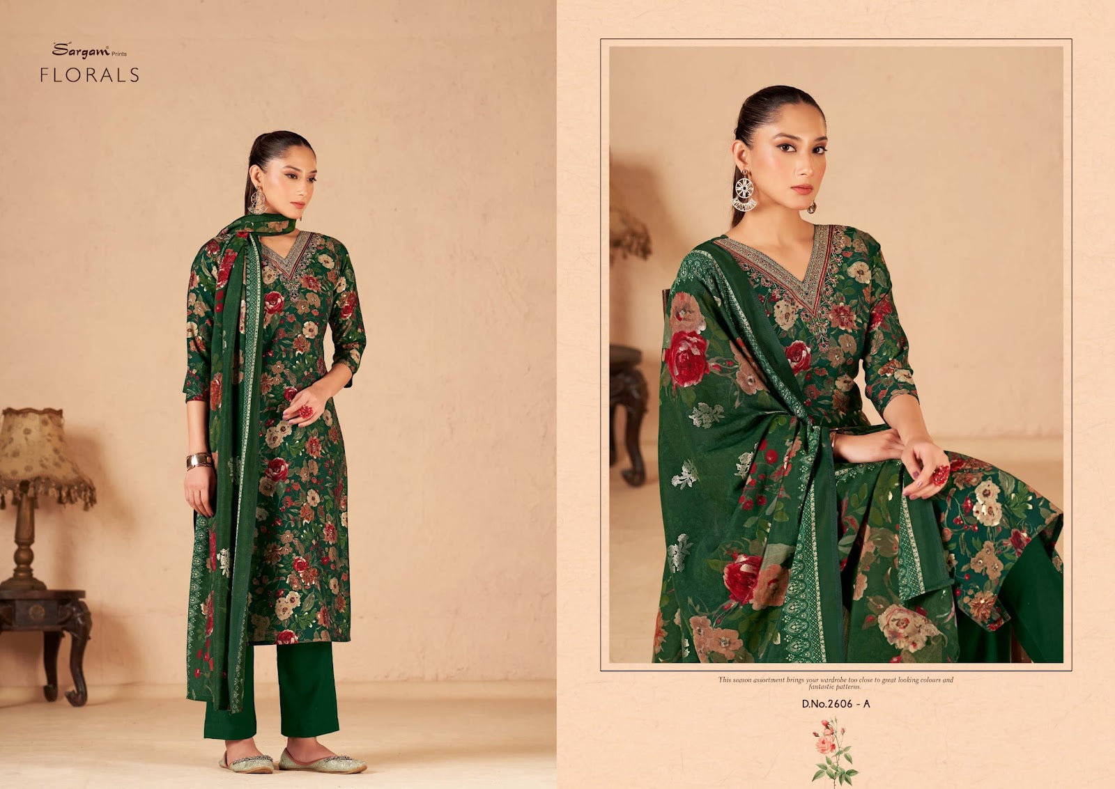 Florals Sargam Prints Viscose Muslin Pant Style Suits Wholesale Rate