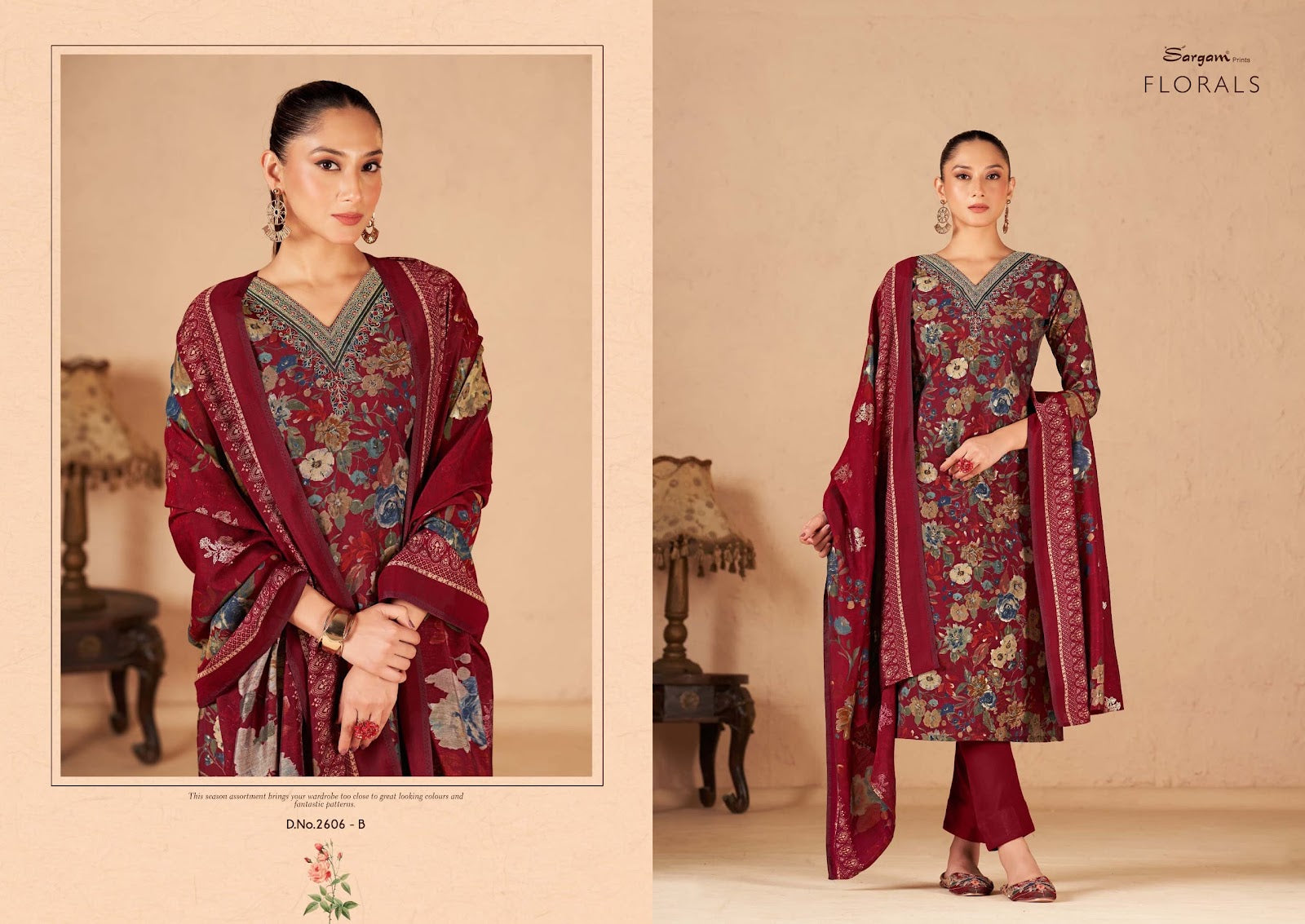 Florals Sargam Prints Viscose Muslin Pant Style Suits Wholesale Rate