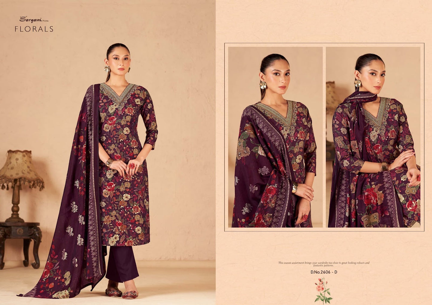 Florals Sargam Prints Viscose Muslin Pant Style Suits Wholesale Rate