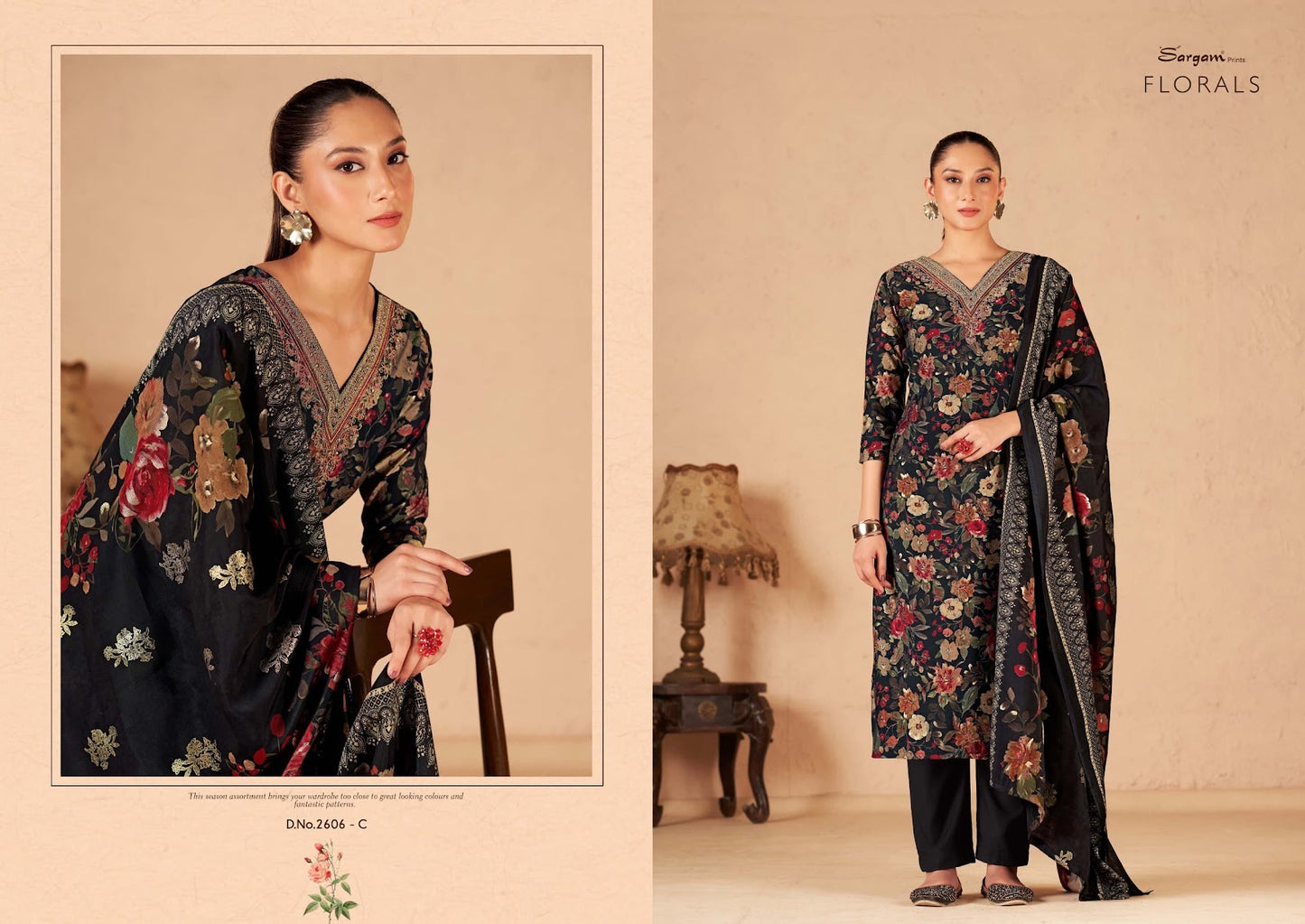 Florals Sargam Prints Viscose Muslin Pant Style Suits Wholesale Rate