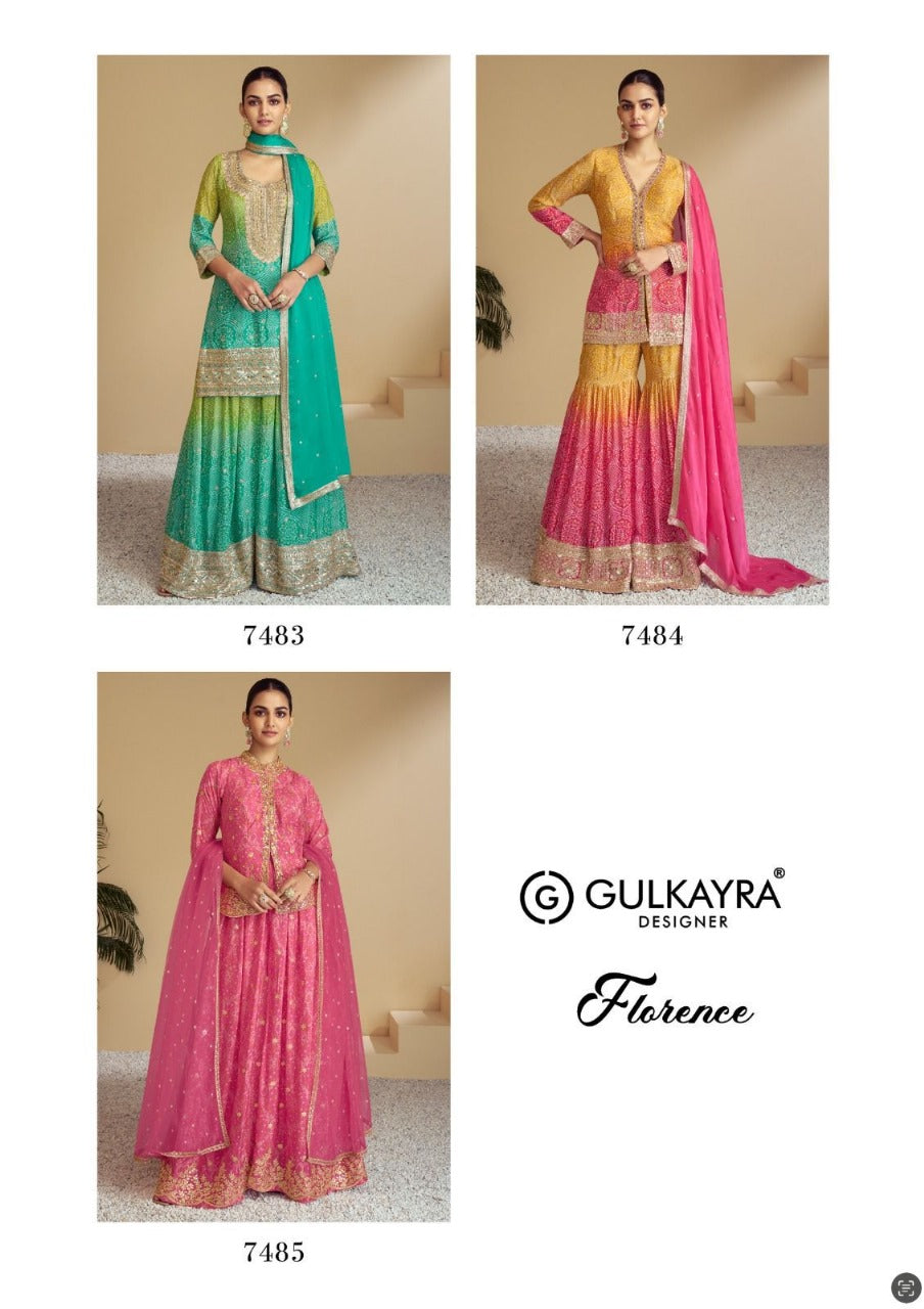 Florence Gulkayra Designer Chinon Readymade Plazzo Style Suits Exporter Gujarat